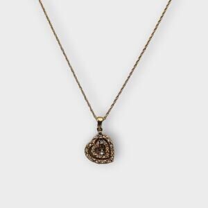 Vintage Avon Gold-Tone Double Heart Pendant Necklace with Crystals